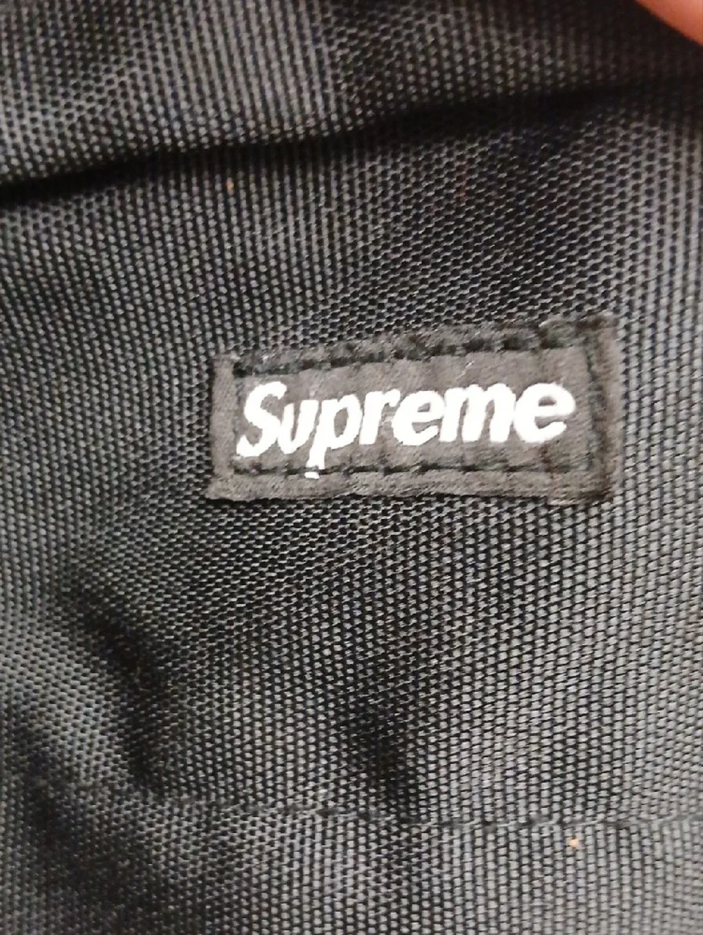 Supreme Black Crossbody Bag with White Logo Strap